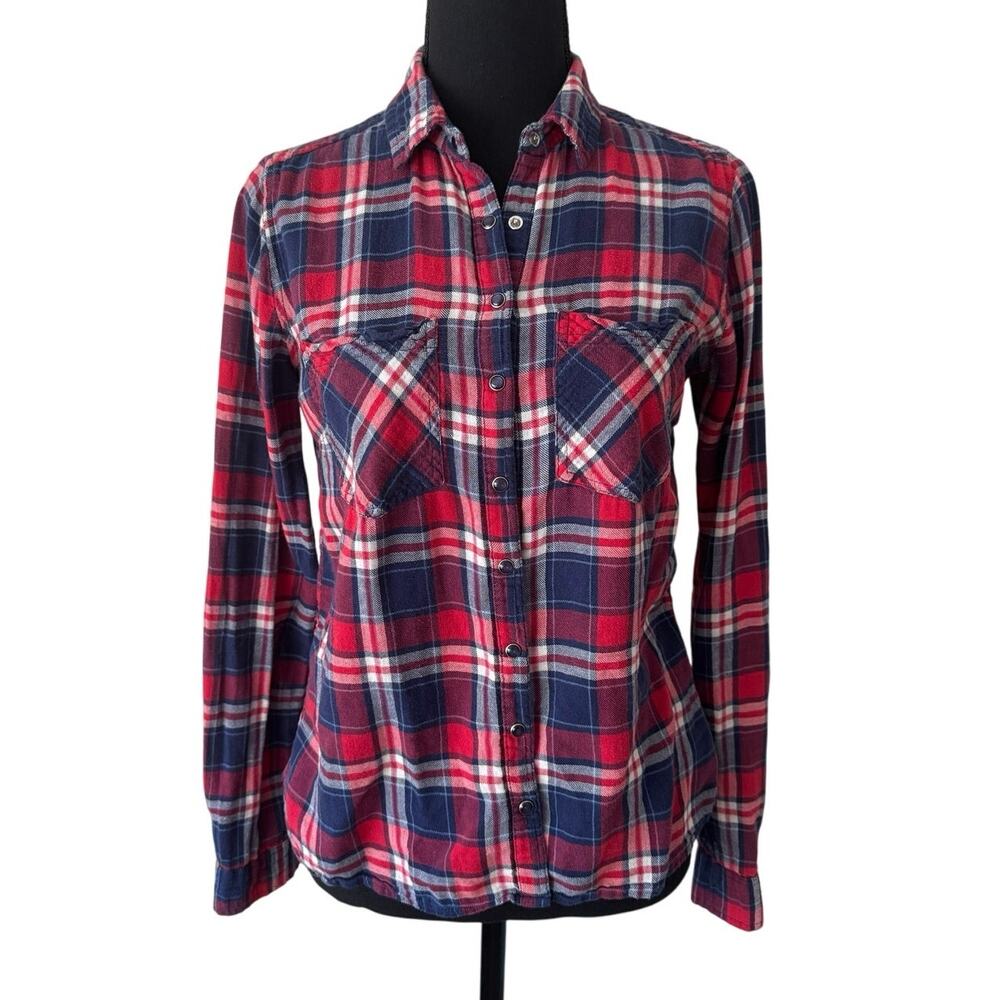 RESERVED Red, White & Blue Plaid Long Sleeve Shirt Size 8